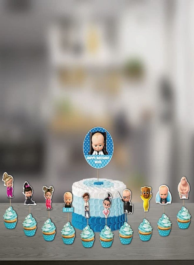 Festiko® Boss Baby Birthday Decorations,Baby Boss Party Supplies Set Pack of 13 Pcs,Baby Party Supplies, Children Carnival Party Supplies Decoration - Cake Topper & Cup Cake Topper - Image 2
